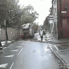 Fireman almost hit by falling rubble