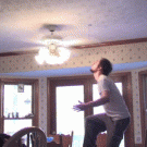 Guy jumps and hits fan