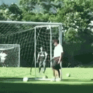 Ronaldinho scores from behind the goal