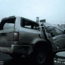 Wrecked car on the highway