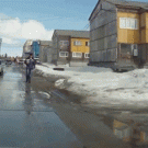 Pedestrian steps in deep snow