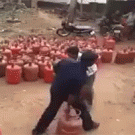 Throwing tanks up the truck