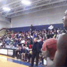 Basketball player bounces ball off opponents back to score