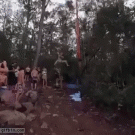 Ropeswing triple backflip into an inflatable pool