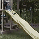 Girl with dog on a slide