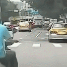 Scooter driver drags girl behind him