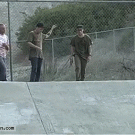 Skateboarding on one leg