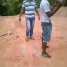 Blindfolded shovel nut shot prank
