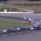 Race cars end up on top of one another