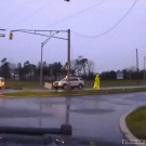 Man handles falling poer lines during rain