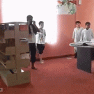 Kid jumps over 4 chairs