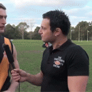 Dad drops kid during interview