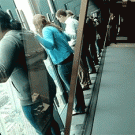 Moving panorama window on tall building