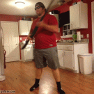 Large guy doing a split