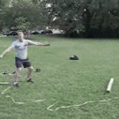 Cameraman owned by weight throw