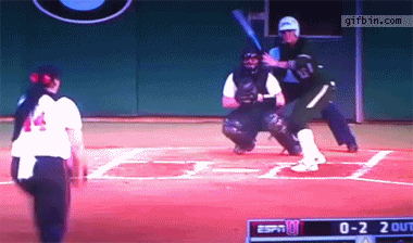Softball batter busts her face with ball