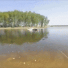 Waterskiing into tent
