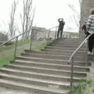 Biker hits guy while falling