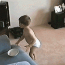 Kid sits down backwards