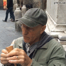 Sir Patrick Stewart eating a gelato