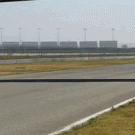 Squirrel crosses race track