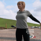 Mythbusters' Kari Byron doing stretches