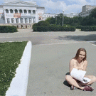 Girl with university in background