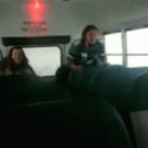 Flying girl on schoolbus
