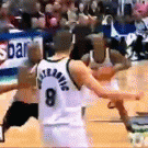 Bruce Bowen kicks Wally Szczerbiak in the face
