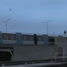 Jumping into the river from a moving train (Stockholm)