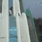 Double waterslide in empty pool