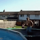 Trampoline swimming pool jump
