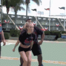 Cheerleader backflip catch in one hand