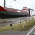Ship launch floods street
