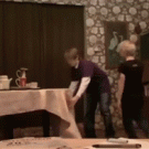 Table cloth pulling accident