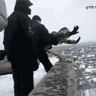 Home-made Russian urban bungee jumping