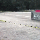 Biker hits obstacle