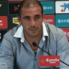 Soccer player sweats at press conference