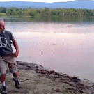 Old guy stone skipping