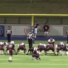 Football player scores goal bouncing off referee's head