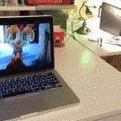 Roger Rabbit gets hit with frying pan from behind the screen