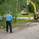 Playing ball with excavator