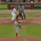 Squirrel crosses baseball field during game