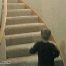Kid climbs stairs