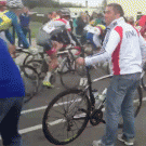 Cyclist changes bikes