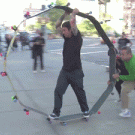 Wheel of skateboards up the stairs