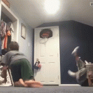 Basketball trickshot off sister's face