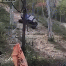 Driver barely escapes buggy falling on him