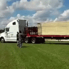 Unloading timber from truck