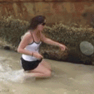 Girl checking out the hole